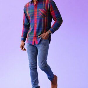 Colours by Alexander Julian mens plaid button down shirt multi colored vintage